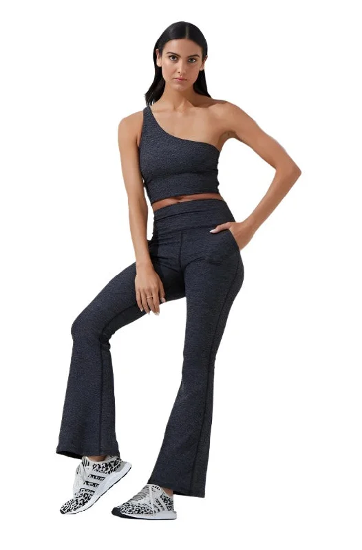 Noli Curve Flair Legging Charcoal Heather Fashionable Ribbed Knit Leggings