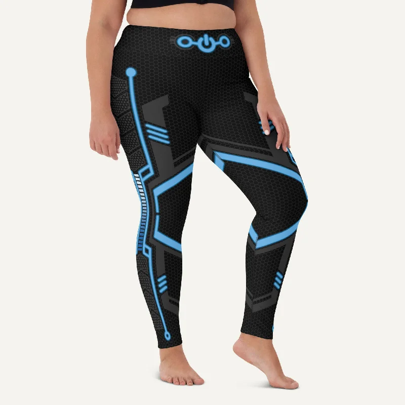 Futuristic Sci-Fi Blue High-Waisted Leggings Stylish Athletic Wear Leggings