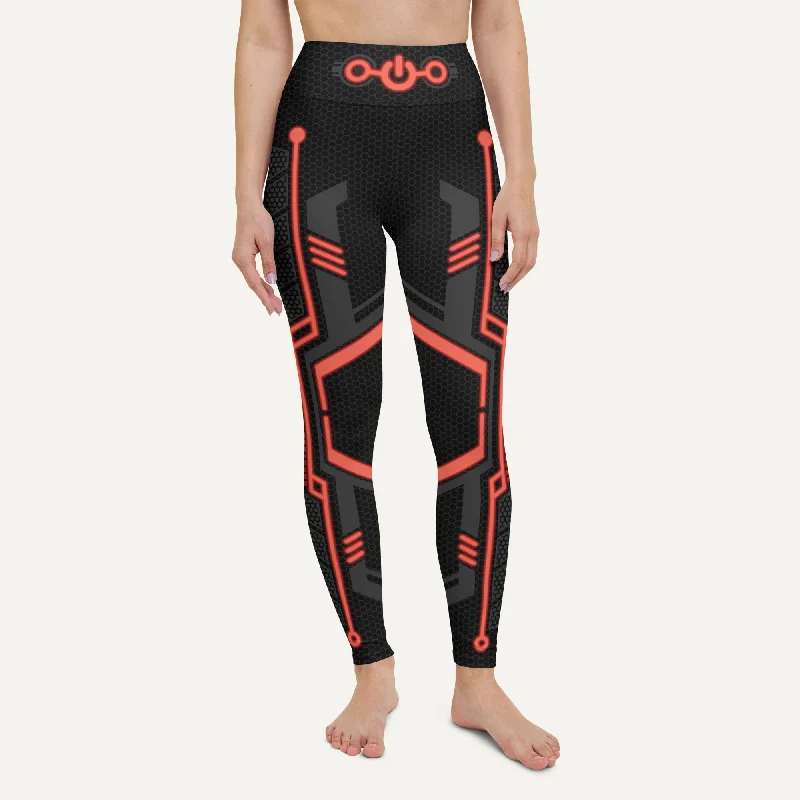 Futuristic Sci-Fi Red High-Waisted Leggings Comfortable Compression Leggings