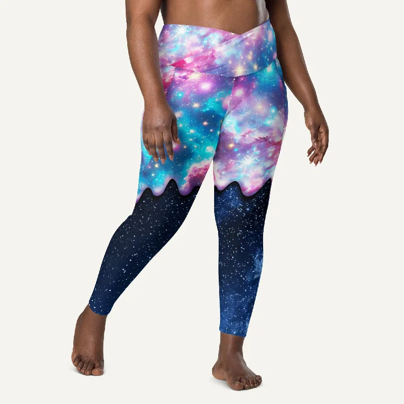 Galaxy Drip Crossover Leggings With Pockets Fashionable Embroidered Detail Leggings
