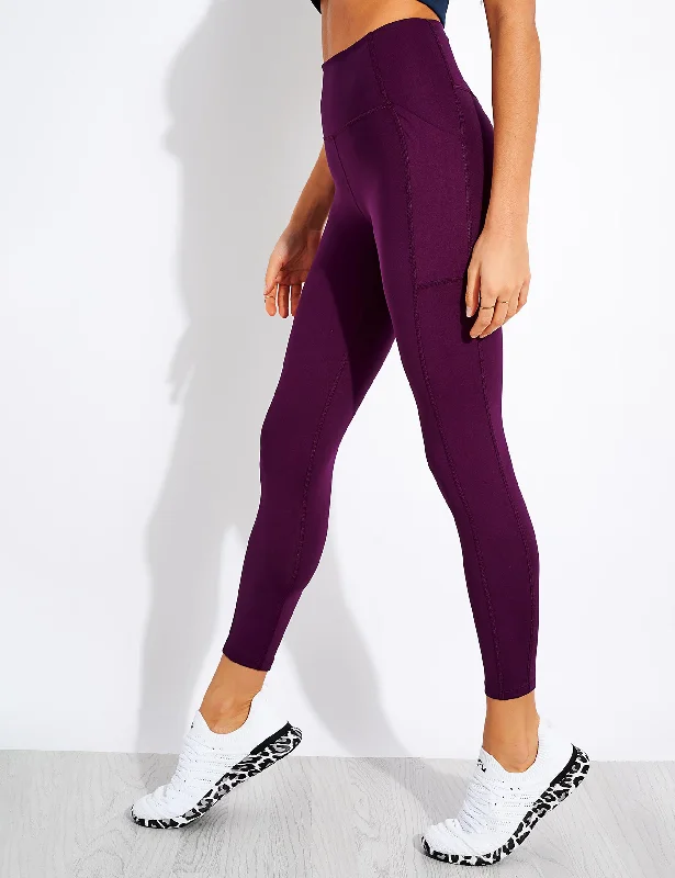 High Waisted 7/8 Pocket Legging - Plum Comfortable Classic Yoga Leggings