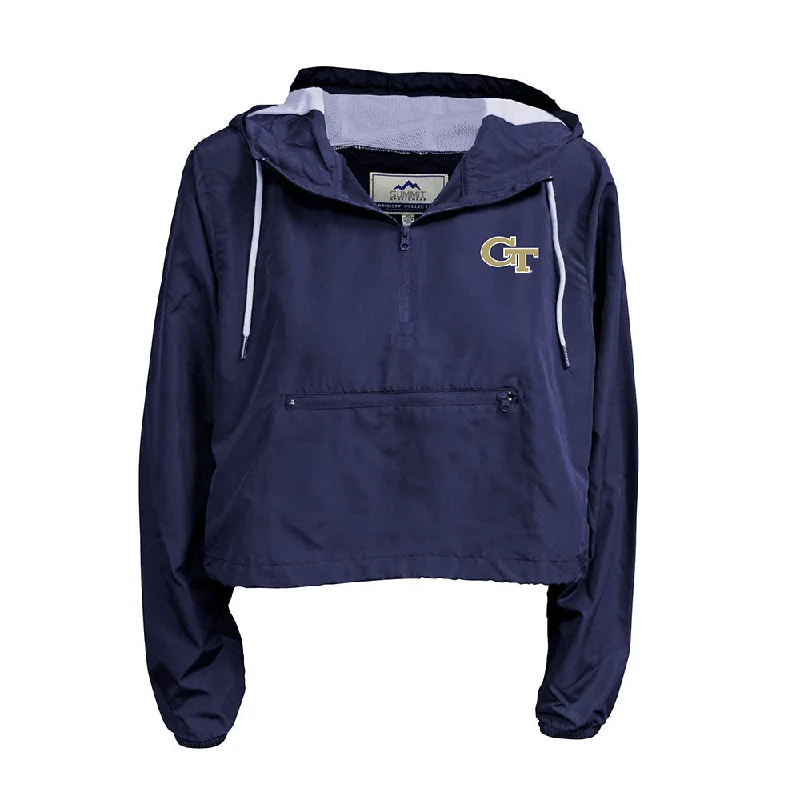 Ladies Georgia Tech Yellow Jackets Navy Crop Packable 1/4 Zip Rain Jacket