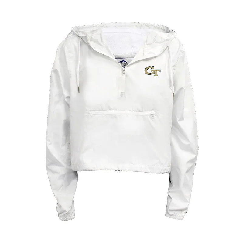 Ladies Georgia Tech Yellow Jackets White Crop Packable 1/4 Zip Rain Jacket