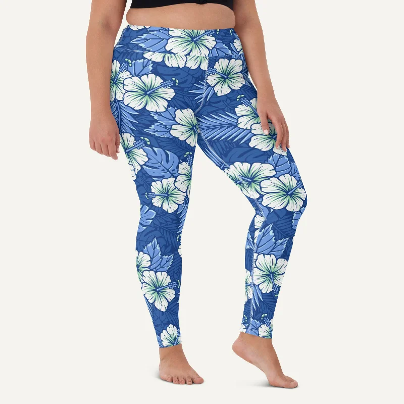 Hawaiian Aloha Blue High Waisted Leggings Fashionable Smooth Fit Leggings
