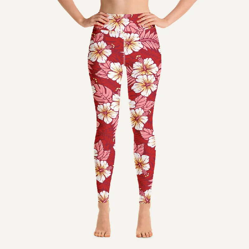 Hawaiian Aloha Red High-Waisted Leggings Fashionable Printed Leggings