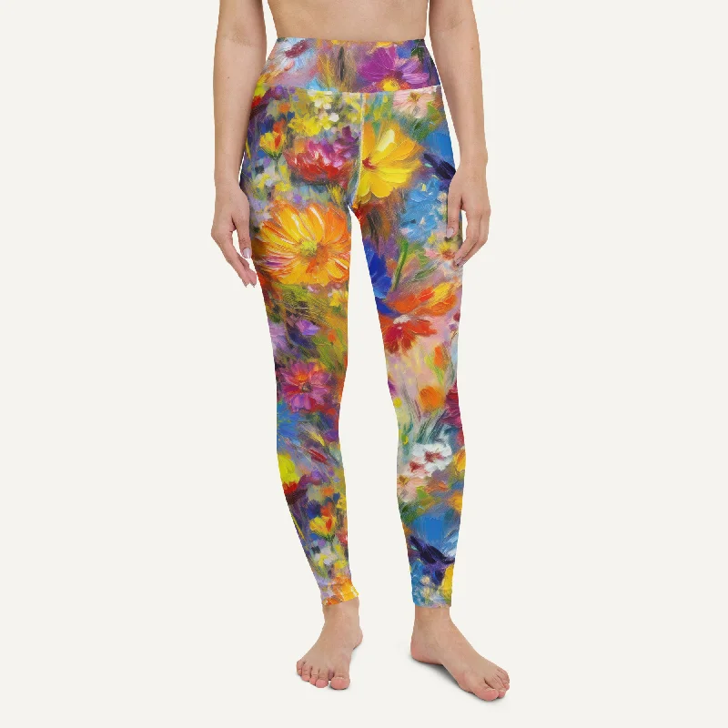 Impressionist Flowers High-Waisted Leggings Cozy Full-Length Workout Leggings