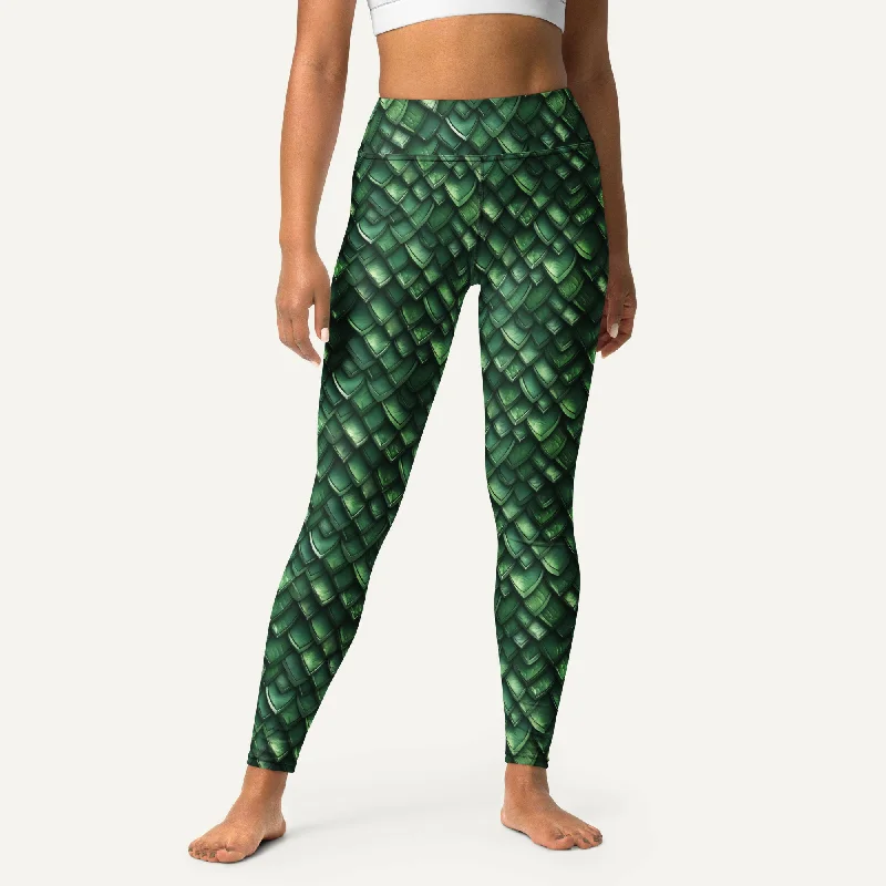 Jade Dragon Scales High-Waisted Leggings Comfortable Slip-On Leggings