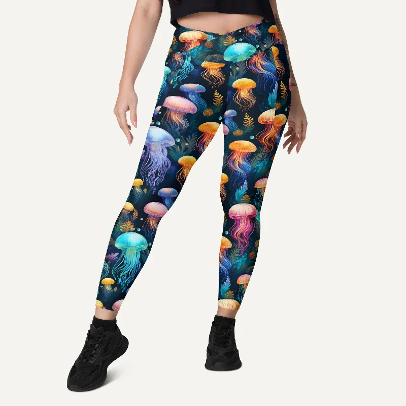 Jellyfish Attack Crossover Leggings With Pockets Stylish Capri Leggings