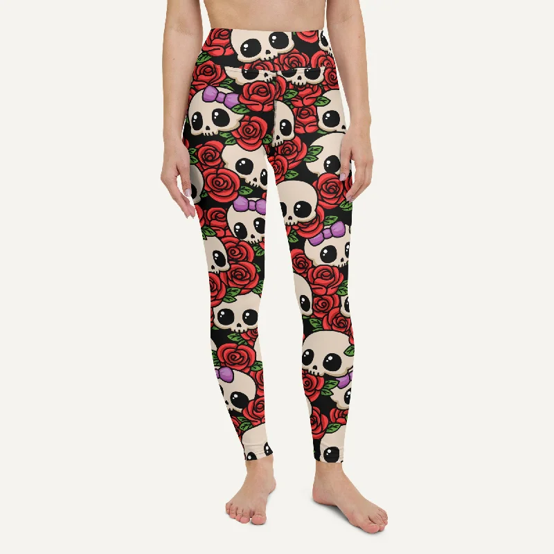 Kawaii Skulls And Roses High-Waisted Leggings Fashionable Quick-Dry Leggings
