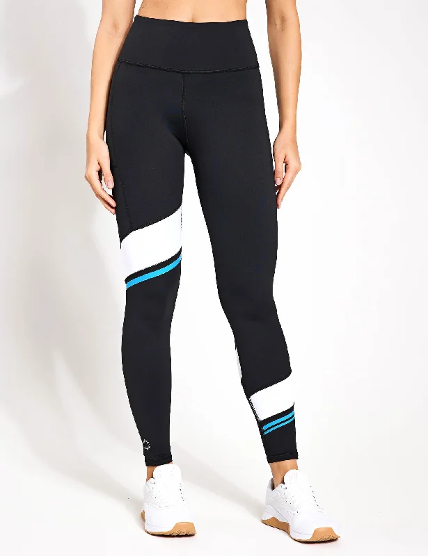 Hannah Full Length Legging - Black/Bright Blue Elegant Textured Leggings