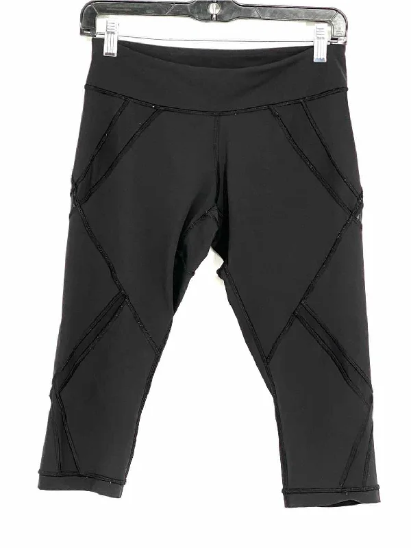 Lululemon Women's Black Capri Mesh Size 6 Leggings Trendy Patterned Leggings