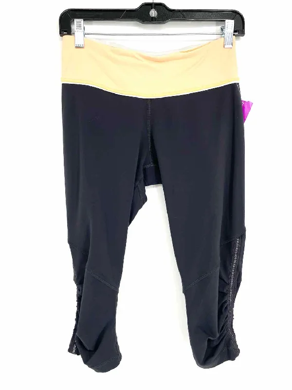 Lululemon Women's Black/Orange Crop Size 6 Leggings Stylish Faux Leather Leggings