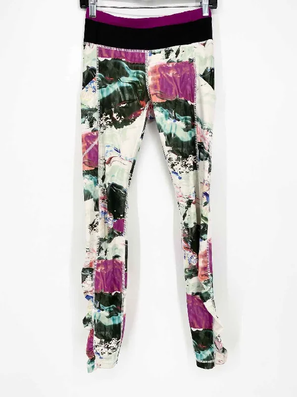 Lululemon Women's Fusch/Green Abstract Size 4 Leggings Elegant Stretchy Faux Leather Leggings Lululemon Women's Fusch/Green Abstract Size 4 Leggings Elegant Stretchy Faux Leather Leggings