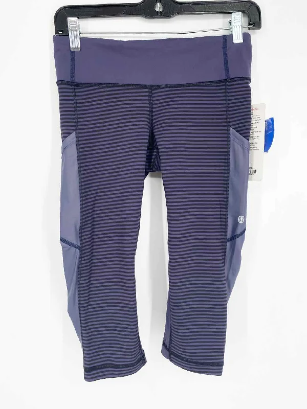 Lululemon Women's Purple/Black Crop Stripe ATHLETIC Size 4 Leggings Stylish Stretch-Waist Leggings Lululemon Women's Purple/Black Crop Stripe ATHLETIC Size 4 Leggings Stylish Stretch-Waist Leggings