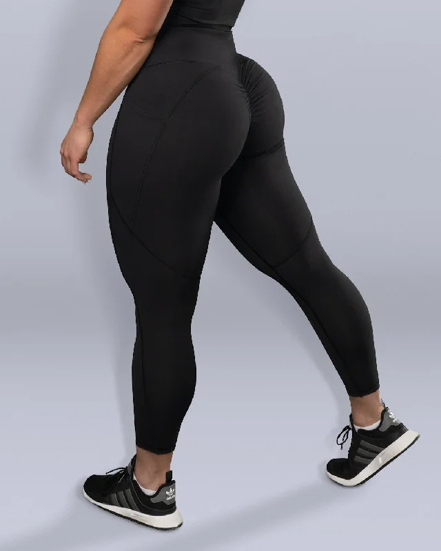 Luxe Black Scrunch Butt Leggings Trendy Colorblock Print Leggings
