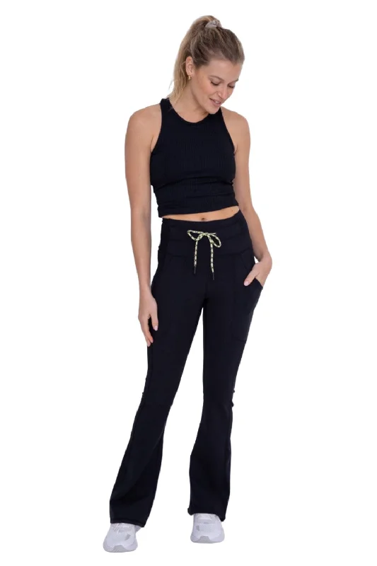 Mono B Drawstring Waist Flared Hiking Leggings APH8203 Cozy Fashion Leggings