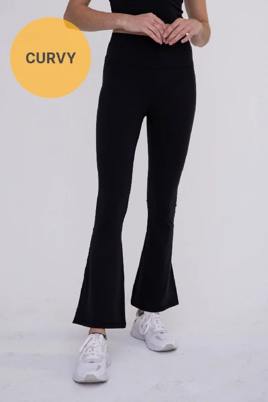 Mono B High Waist Flared Legging APH-B0863 Trendy Leather-Look Workout Leggings