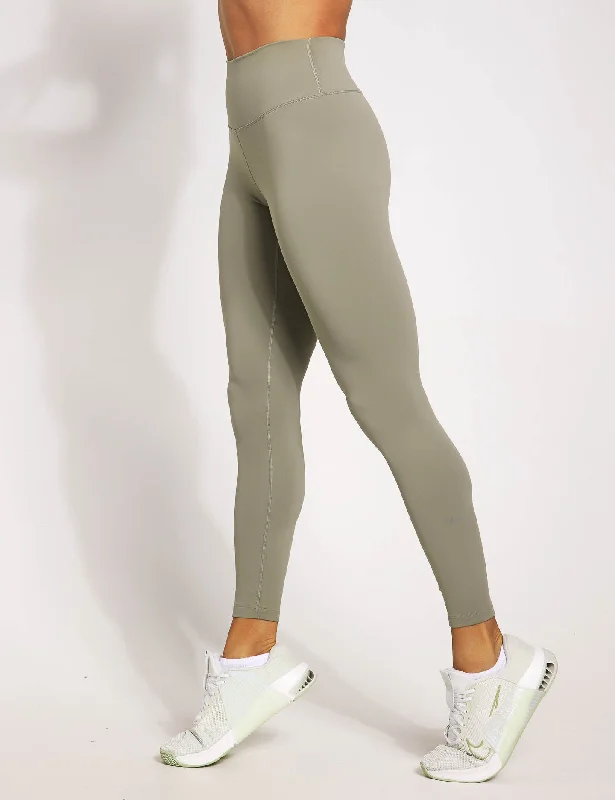 One High Waisted Leggings - Light Army/Black Elegant Satin Finish Leggings