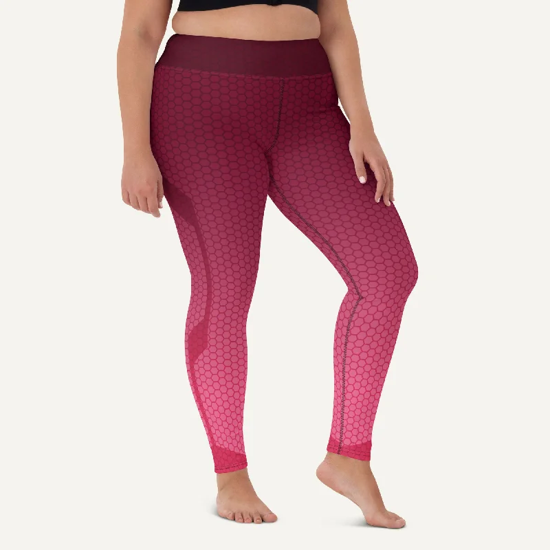 Ombre Hexagon Burgundy-Pink High-Waisted Leggings Fashionable Plus-Size Activewear