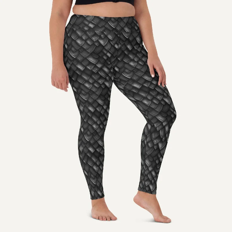 Onyx Dragon Scales High-Waisted Leggings Elegant Shiny Black Leggings