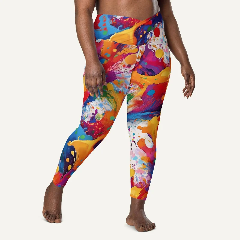 Paint Splatters Crossover Leggings With Pockets Fashionable Fitted Workout Leggings