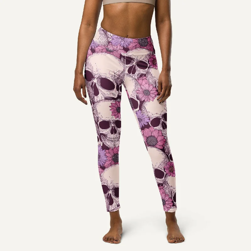 Pastel Floral Skulls High-Waisted Leggings Stylish Sporty Performance Leggings