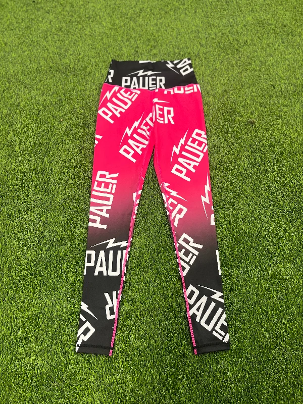 Pauer All Over Black and Pink Legging Comfortable Slip-On Compression Leggings