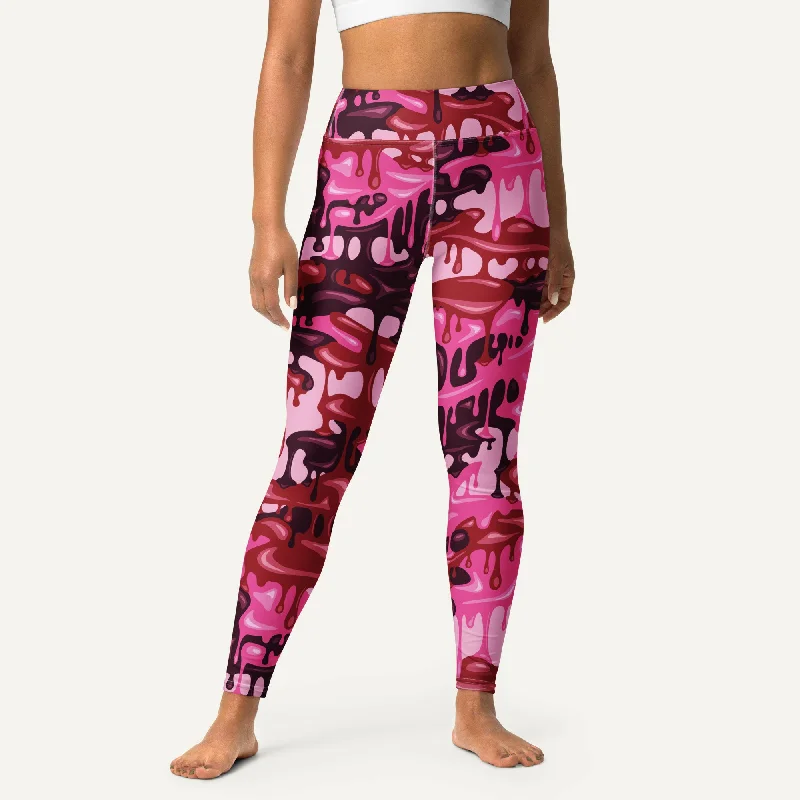 Pink Camouflage Drip High-Waisted Leggings Elegant Sheer Leggings