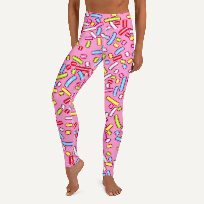 Pink Donut Sprinkles High-Waisted Leggings Stylish Patterned Active Leggings