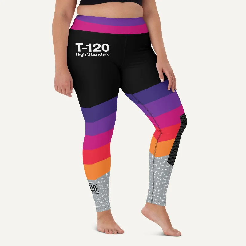Retrowave Video Cassette High-Waisted Leggings Comfortable Ribbed Sports Leggings