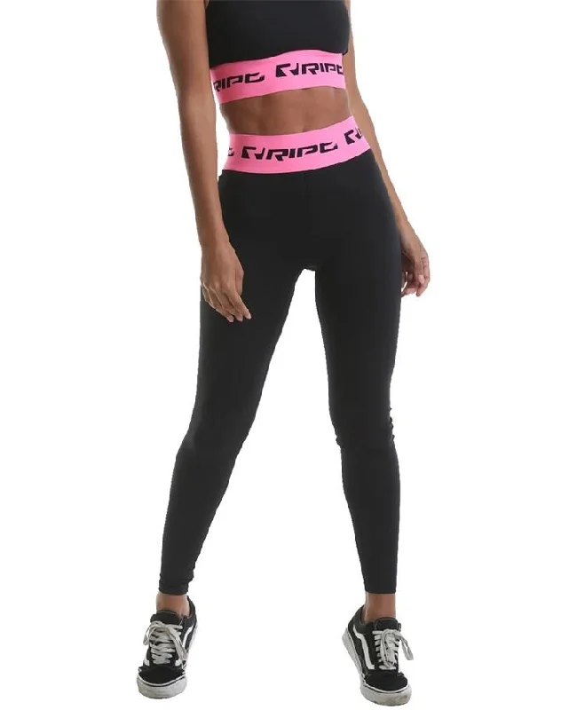 RIPT Performance Branded High Waist Leggings - Black-Pink Stylish Printed Sport Leggings RIPT Performance Branded High Waist Leggings - Black-Pink Stylish Printed Sport Leggings