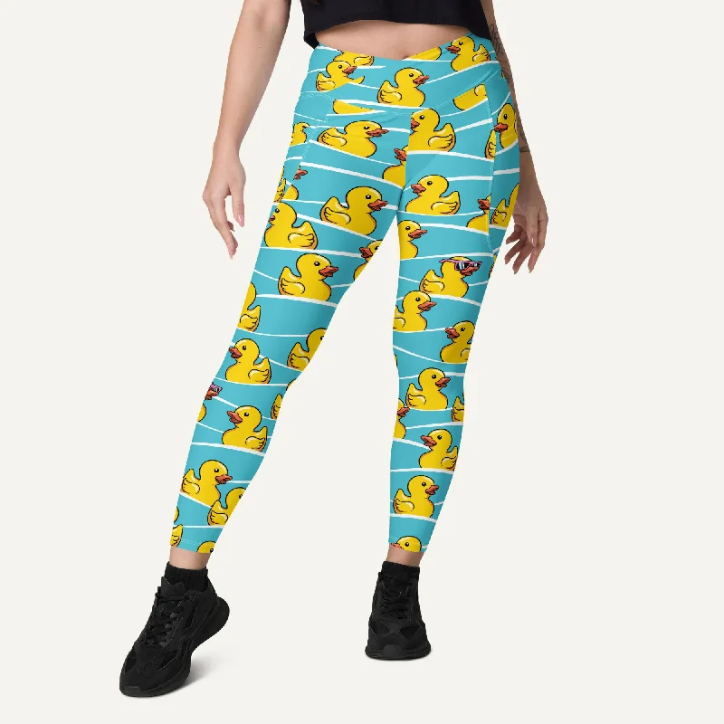 Rubber Ducky Crossover Leggings With Pockets Trendy Cold Weather Tights