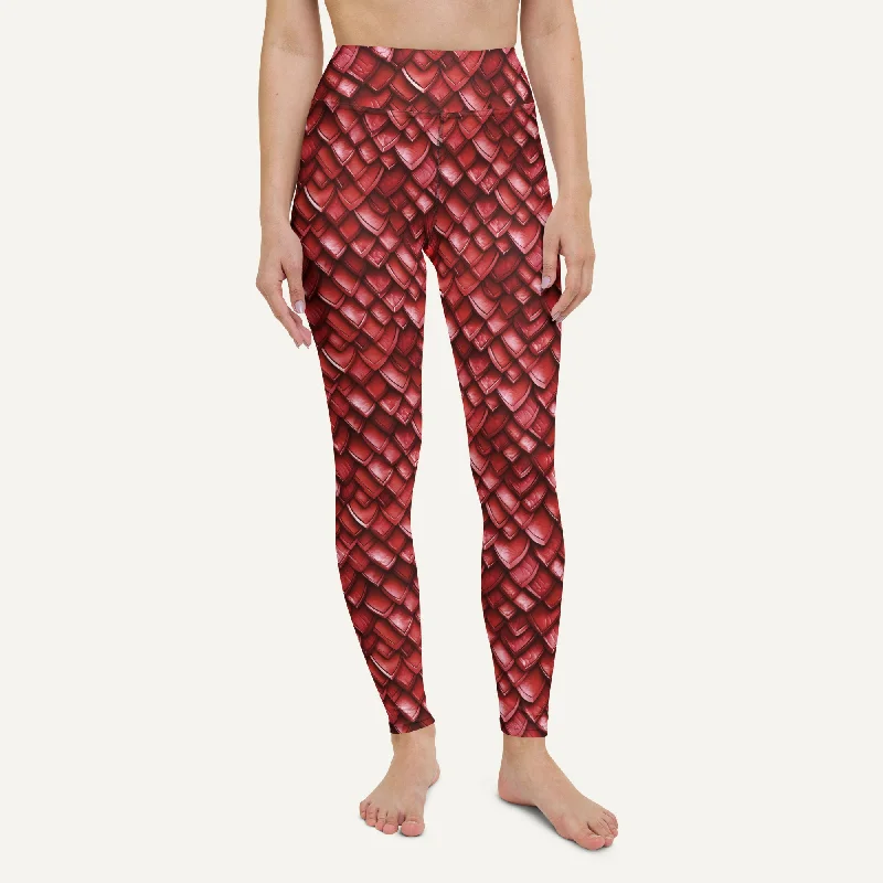 Ruby Dragon Scales High-Waisted Leggings Stylish Pockets Active Leggings