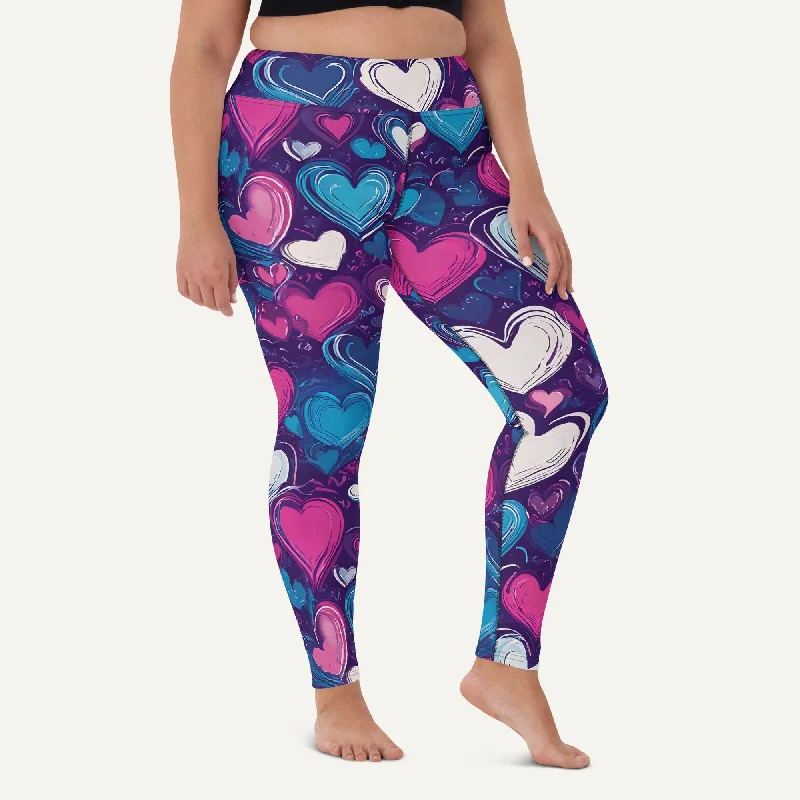Scribble Hearts High-Waisted Leggings Fashionable Solid Color Tights