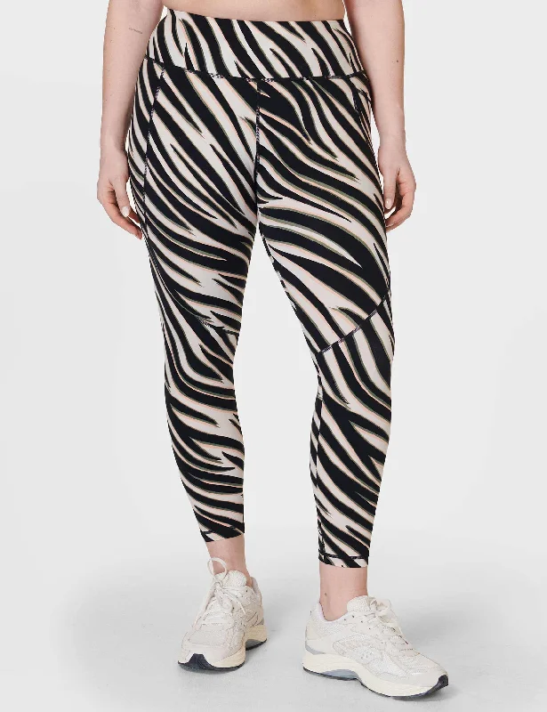 Power 7/8 Gym Leggings - Black Waved Zebra Print Stylish Winter-Ready Leggings