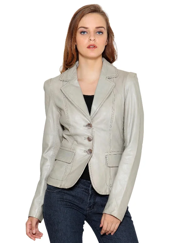 Teakwood Grey Women Genuine Leather Jacket