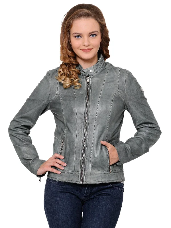 Teakwood Grey Women Genuine Leather Jacket