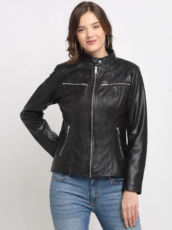 Teakwood Genuine Leathers Women`s Black Jacket