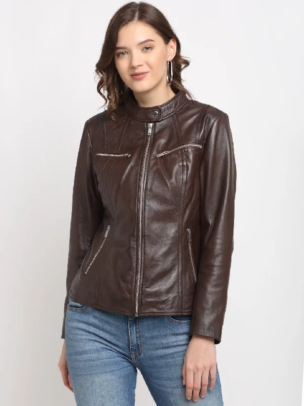 Teakwood Genuine Leathers Women`s Jacket (Wine)