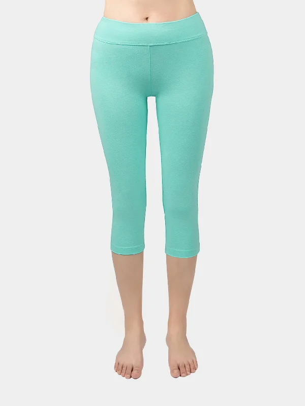 Yoga Cropped Cotton Sports Leggings Green Trendy Fitness Leggings