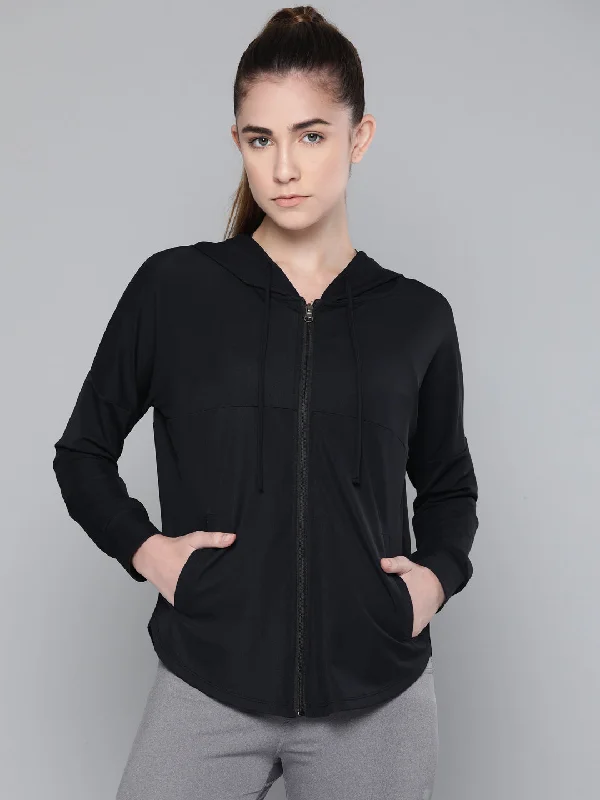 Women's Black Solid Lightweight Hooded Training Jacket