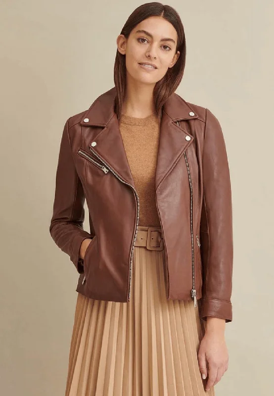 Women's Brown Leather Biker Jacket