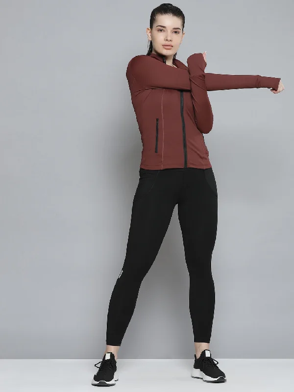 Women's Brown Solid Quick Dry Active Fitted Sporty Jacket