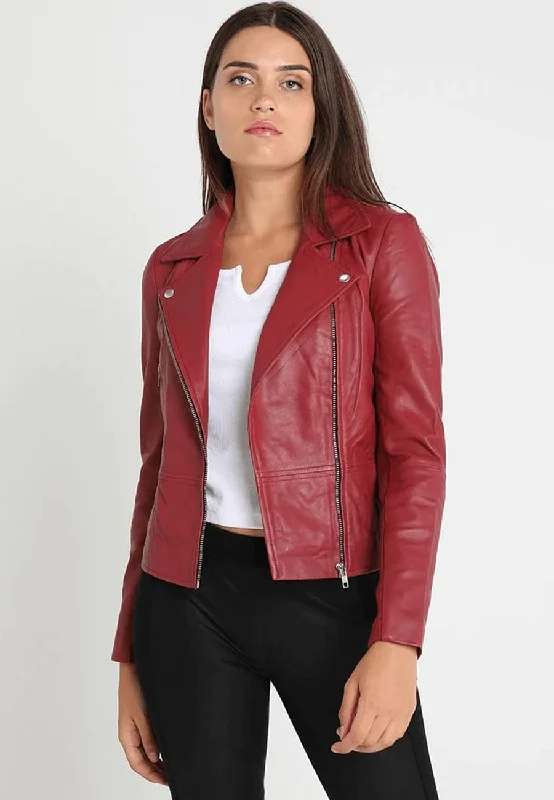 Women's Red Leather Biker Jacket