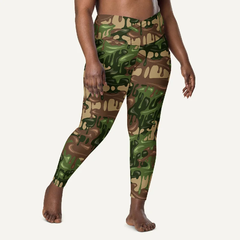Woodland Camouflage Drip Crossover Leggings With Pockets Cozy Fashion Leggings