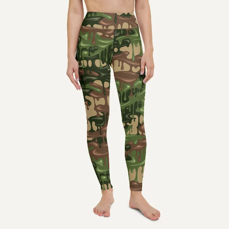 Woodland Camouflage Drip High-Waisted Leggings Trendy Ombre Effect Leggings