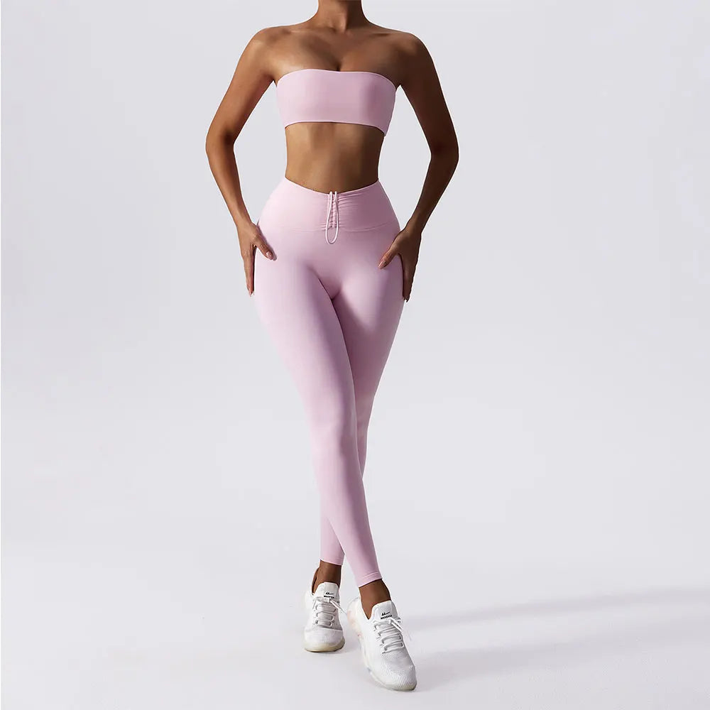 Yoga Set 2PC High Waist Leggings Sports Bra Set Comfortable Wide-Band Leggings
