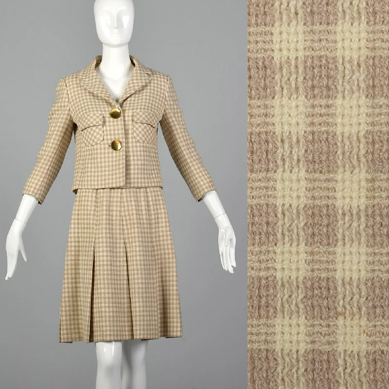 1960s Brown and Cream Skirt Suit cotton skirt soft