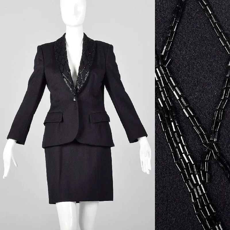 1970s Calvin Klein Dark Navy Skirt Suit with Beaded Lapels maxi skirt elegant