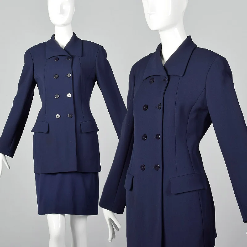 1980s Donna Karan Navy Blue Skirt Suit linen skirt natural